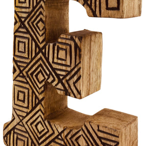 Hand Carved Wooden Geometric Letter E