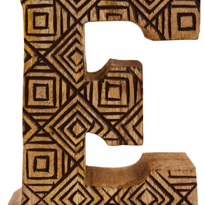 Hand Carved Wooden Geometric Letter E