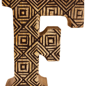 Hand Carved Wooden Geometric Letter F