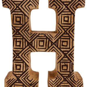 Hand Carved Wooden Geometric Letter H