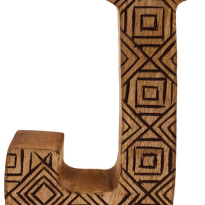 Hand Carved Wooden Geometric Letter J