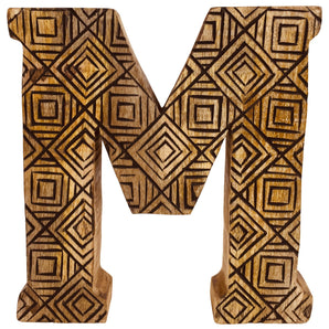 Hand Carved Wooden Geometric Letter M