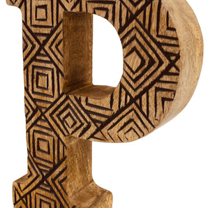 Hand Carved Wooden Geometric Letter P