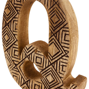 Hand Carved Wooden Geometric Letter Q