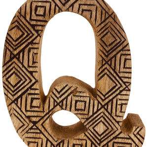 Hand Carved Wooden Geometric Letter Q