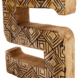 Hand Carved Wooden Geometric Letter S