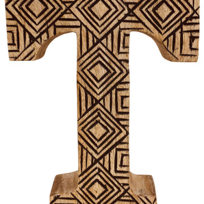 Hand Carved Wooden Geometric Letter T