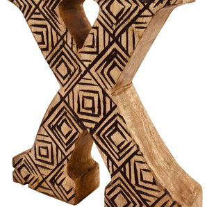 Hand Carved Wooden Geometric Letter X