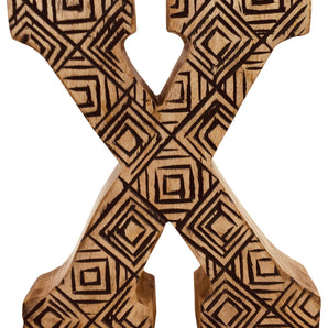 Hand Carved Wooden Geometric Letter X