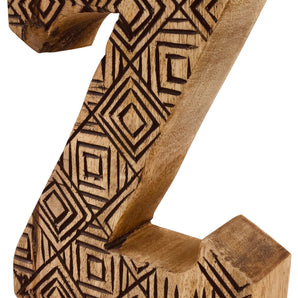 Hand Carved Wooden Geometric Letter Z