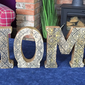 Hand Carved Wooden Geometric Letters Home