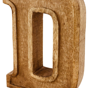 Hand Carved Wooden Embossed Letter D