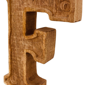 Hand Carved Wooden Embossed Letter F