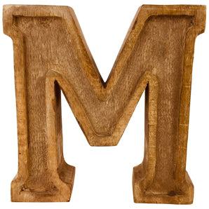 Hand Carved Wooden Embossed Letter M