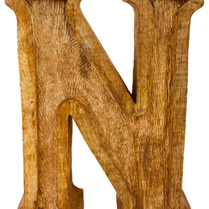 Hand Carved Wooden Embossed Letter N