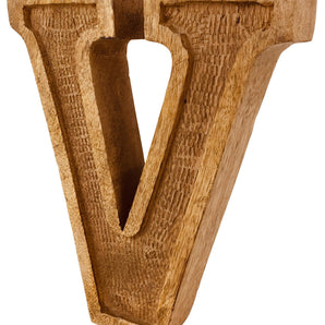 Hand Carved Wooden Embossed Letter V