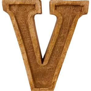 Hand Carved Wooden Embossed Letter V