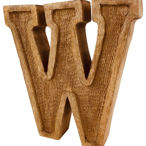 Hand Carved Wooden Embossed Letter W