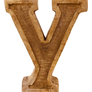 Hand Carved Wooden Embossed Letter Y