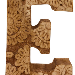 Hand Carved Wooden Flower Letter E