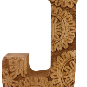 Hand Carved Wooden Flower Letter J