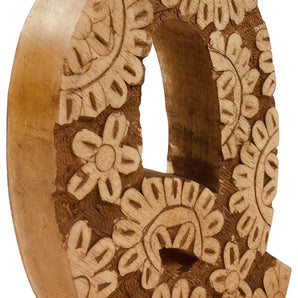 Hand Carved Wooden Flower Letter Q