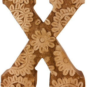 Hand Carved Wooden Flower Letter X