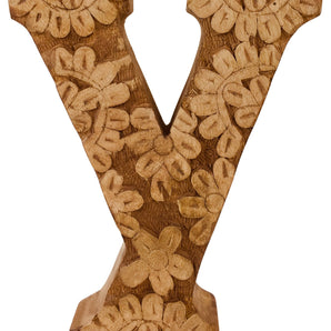 Hand Carved Wooden Flower Letter Y