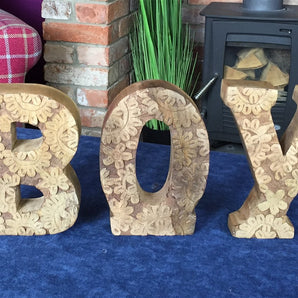 Hand Carved Wooden Flower Letters Boy