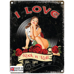 Large Metal Sign 60 x 49.5cm Music I LOVE ROCK AND ROLL