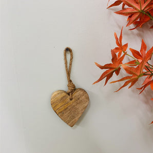 Wooden Hanging Heart With Silver Metal Heart