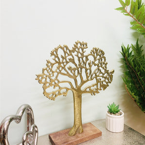 Antique Gold Tree On Wooded Base 27cm