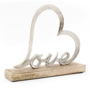 Metal Heart of Love On A Wooden Base