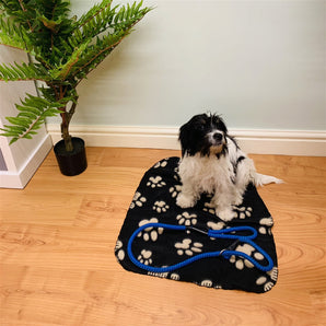 Black Paw Print Fleece Throw 60cm