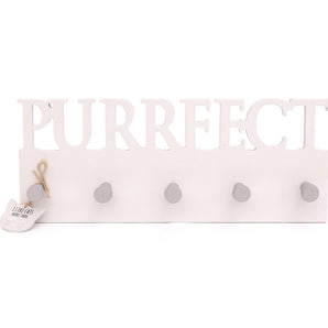 Wooden Wall Cat Purrfect 5 Hooks Holder