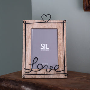 Wooden Photo Frame with Black Wire Love Script 4x6"