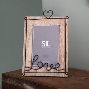 Wooden Photo Frame with Black Wire Love Script 5x7"