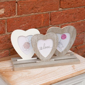 Three Rustic Heart Frames On Tray