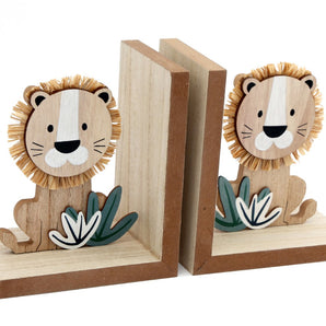 Set of Two Wooden Lion Bookends