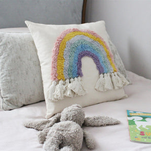 Rainbow Tassel Square Scatter Cushion