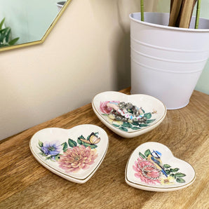 Set Of Three Heart Trinkets Dishes with Gold Edging