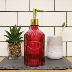 Red Glass Soap Dispenser