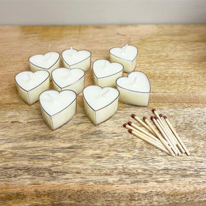 Pack of Nine Small Heart Shaped Tea Light Candles