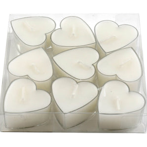 Pack of Nine Small Heart Shaped Tea Light Candles