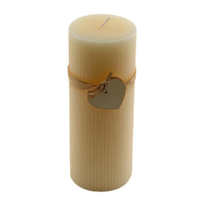 Large Cream Ridged Pillar Candle with Heart Decoration