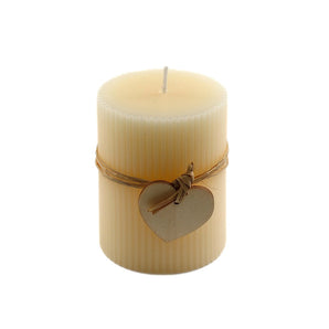 Small Cream Ridged Pillar Candle with Heart Decoration