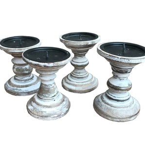 Set of 4 White Wooden Candlestick Church Pillar Candle Holders