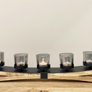 Metal Tealight Holder On Wooden Base 54cm