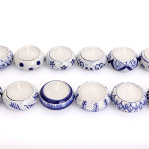 Pack of 12 Ceramic Blue & White Crackle Tealights