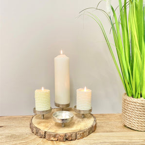 Candle Holder On Wooden Base 28cm